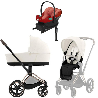 Коляска Cybex Priam IV Rosegold complete Aton S2 Hibiscus Red Base One 4 в 1 Off White