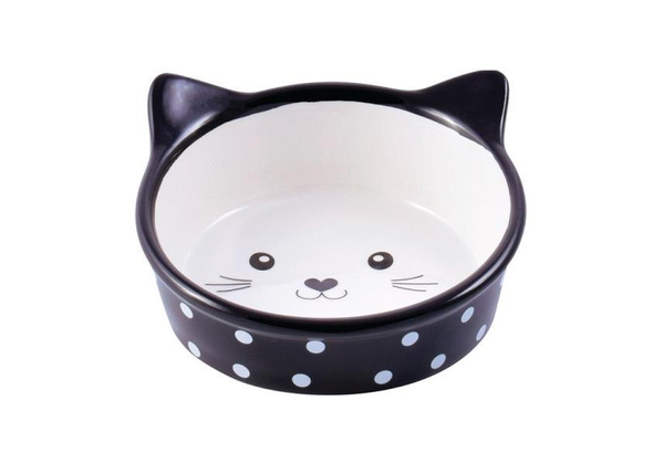 Mr.Kranch миска керамическая для кошек Мордочка кошки, 120 мл, черно-белая