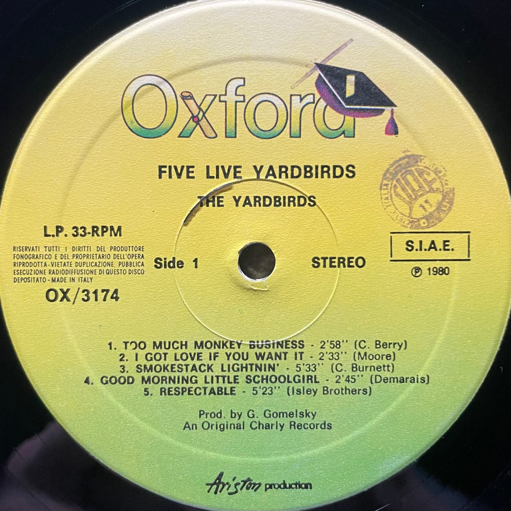Yardbirds ‎– Five Live Yardbirds (Италия 1980г.)