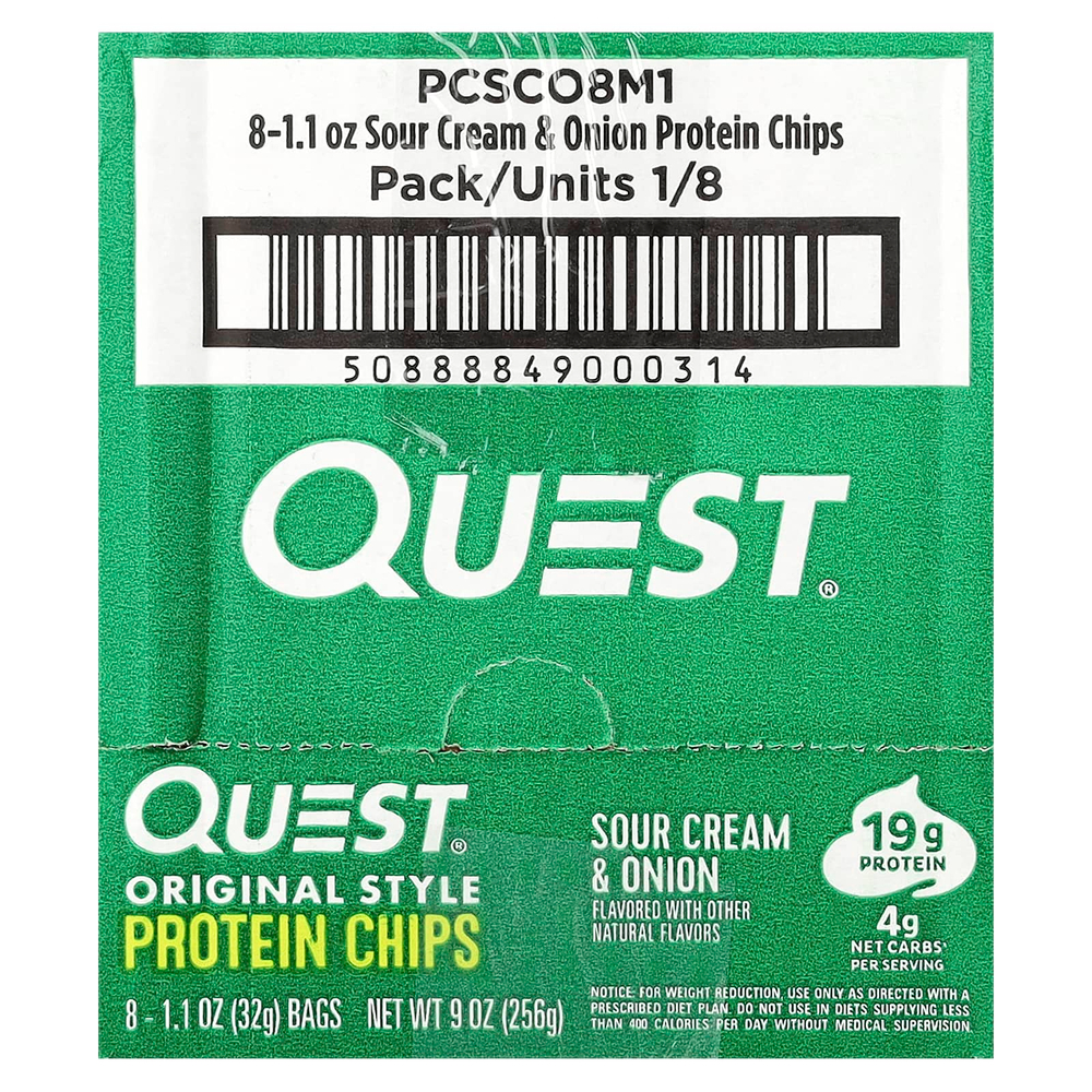 Quest Nutrition, Протеиновые чипсы Original Style, сметана и лук, 8 пакетиков по 32 г (1,1 унции)