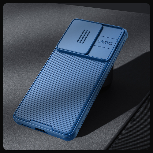 Усиленный чехол синего цвета от Nillkin с сдвижной шторкой для камеры для Xiaomi Redmi Turbo 3 и Poco F6, серия CamShield Pro