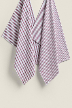 ZARA HOME ПОЛОСАТОЕ ПОЛОТЕНЦЕ 2ШТ, ЦВЕТ ВИНА