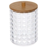 Диспенсер для ватных дисков и палочек «КАПЕЛЛА», с бамбуковой крышкой, прозрачный, 7*10.5см✦