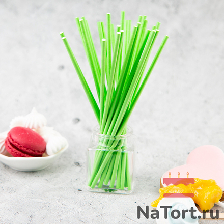 Палочки бумажные для Cake pops (зеленые, 15 см, 100 шт)
