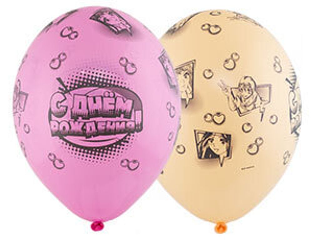 Шар (14"/36 см) Шелкография пастель, С ДР Аниме 25 шт.