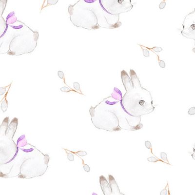 Кролики и вербы на белом