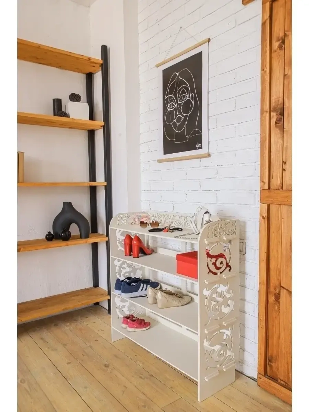 Стеллаж напольный полки деревянные