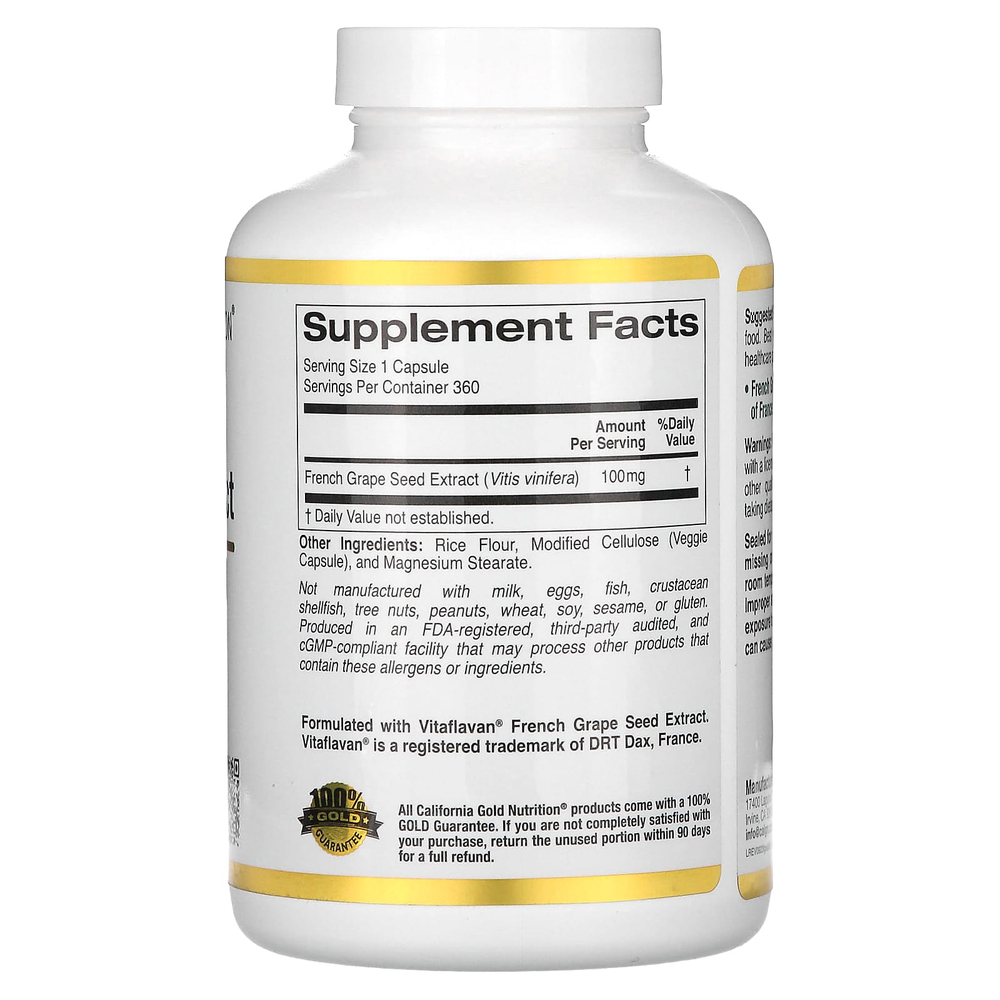 California Gold Nutrition, VitaFlavan, экстракт косточек французского винограда, 100 мг, 360 растительных капсул