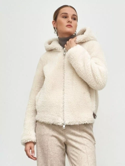 Искусственная шуба с капюшоном, жемчужная, Северина