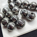 Лава натуральная, бусины метализированные, цвет тёмное серебро, луна, 12мм, штучно