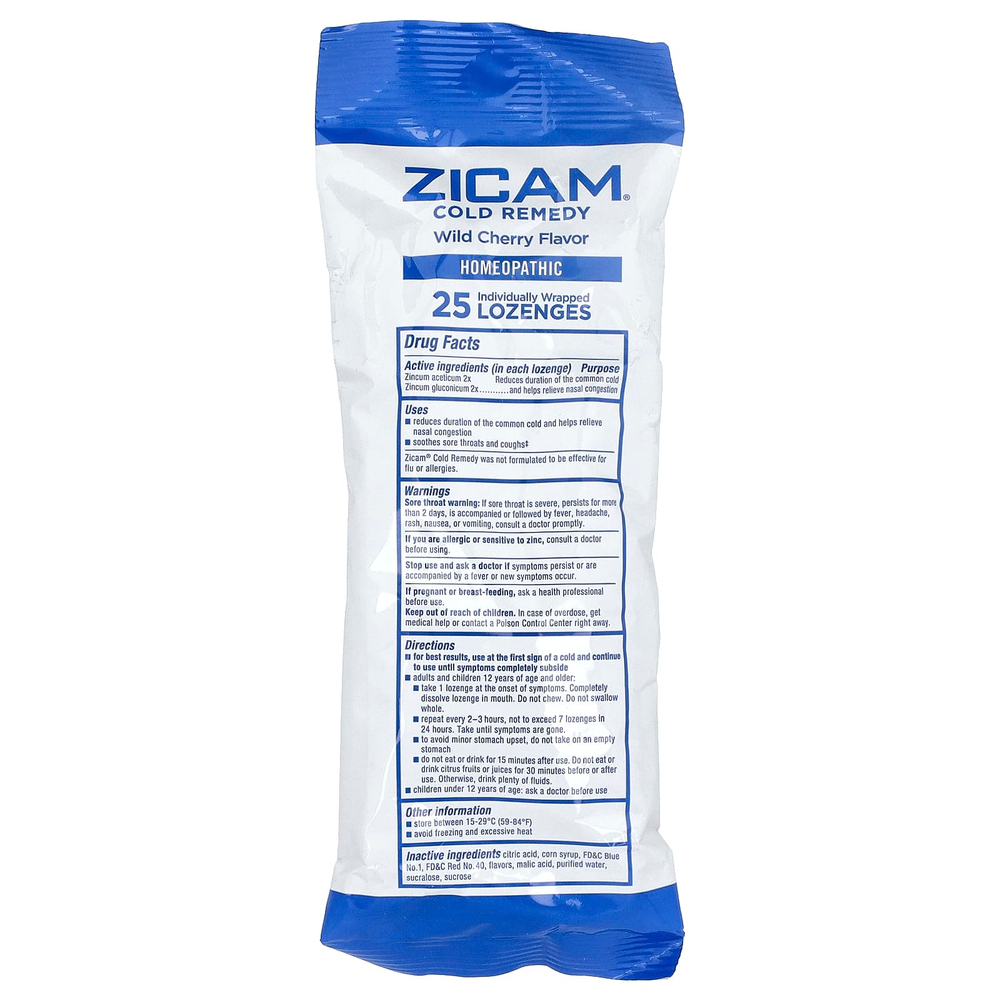 Zicam, Средство от простуды, леденцы, дикая вишня, 25 леденцов в индивидуальной упаковке