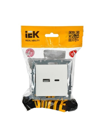 Розетка BRITE USB A+C 18Вт РЮ11-1-БрБ механизм бел. IEK BR-U22-018-K01