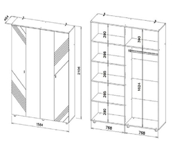 Шкаф четырехстворчатый Байкал Графит/Дуб золотой 1584 мм, распашной с полками и штангой для спальни и гостиной