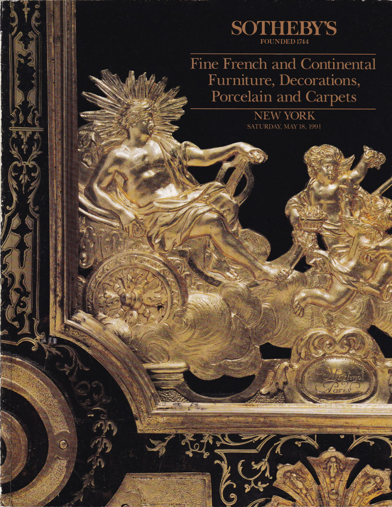 Каталог аукциона Sotheby's, Нью-Йорк, Французская и европейская мебель, декоративное искусство, фарфор и ковры от 18 мая 1991 года