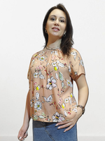 111 Джемпер женский штапель цветы на бежевом (64)