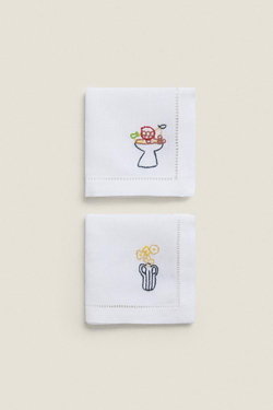 ZARA HOME САЛФЕТКА С ВЫШИВКОЙ (4 В УПАКОВКИ), СИНИЙ