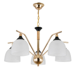 Люстра подвесная 5x40Вт E27, металл/стекло, черный/дерево, белый матовый плафон