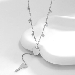 Цепочка на шею бижутерия женская подвеска ожерелье колье, ключик, сердце, серебро