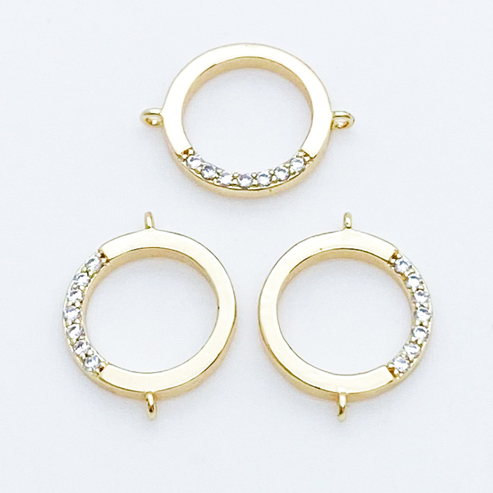 Коннектор, позолота, фианиты, размер 14*11 мм, цена за 1 шт