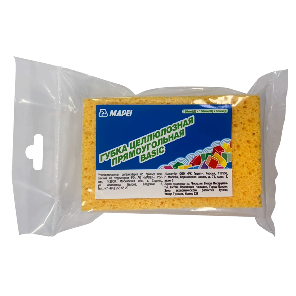 Губка целлюлозная прямоугольная Basic, ТМ MAPEI, Размер: 160 х 100 х 50 мм, 1 шт, Китай