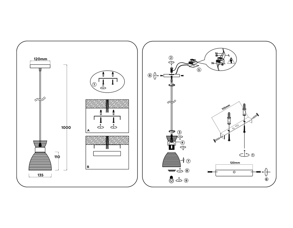 TR3403 BK/FGD/TI черный/золото/янтарь E27 max 60W D135*1000