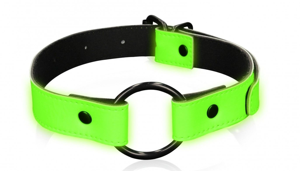 Люминесцентный кляп с металлическим кольцом (Цвет: зеленый с черным)
