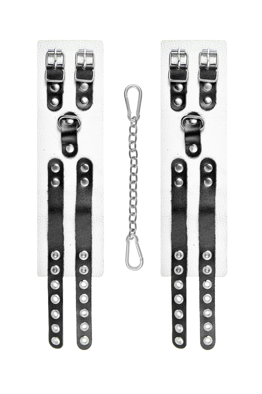 Бело-черные оковы с двумя ремешками и люверсами (Цвет: белый с черным)