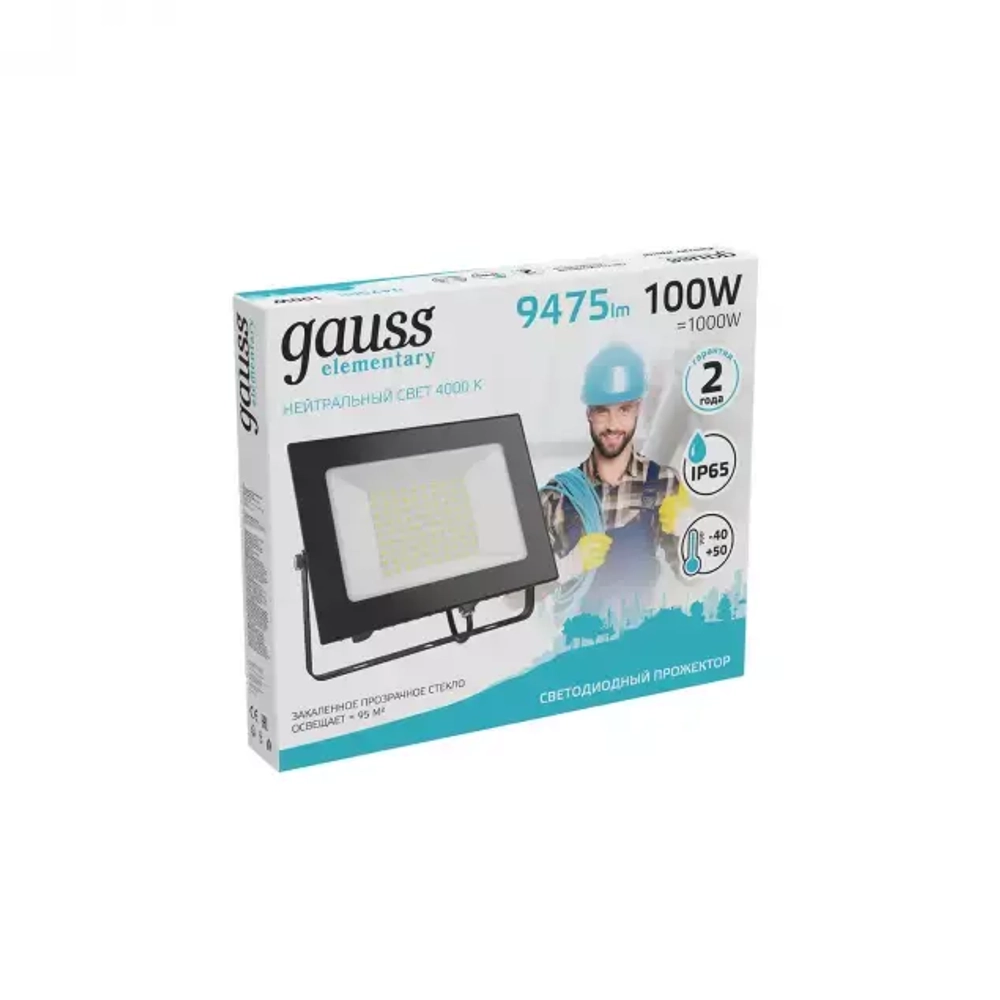 Прожектор Gauss LED Elementary 100W 9475lm 4000К 175-265V IP65 черный 613100110