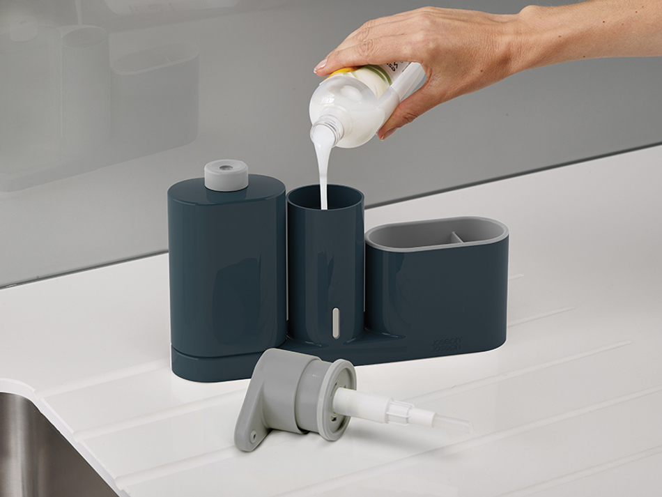 Органайзер для раковины с дозатором для мыла и бутылочкой SinkBase Plus серый, Joseph Joseph