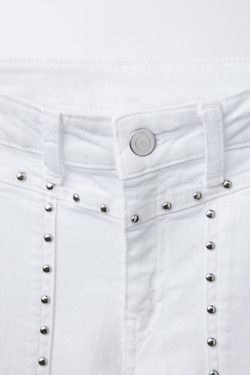 ZARA ДЖИНСЫ FLARE С ЗАКЛЕПКАМИ, БЕЛЫЙ
