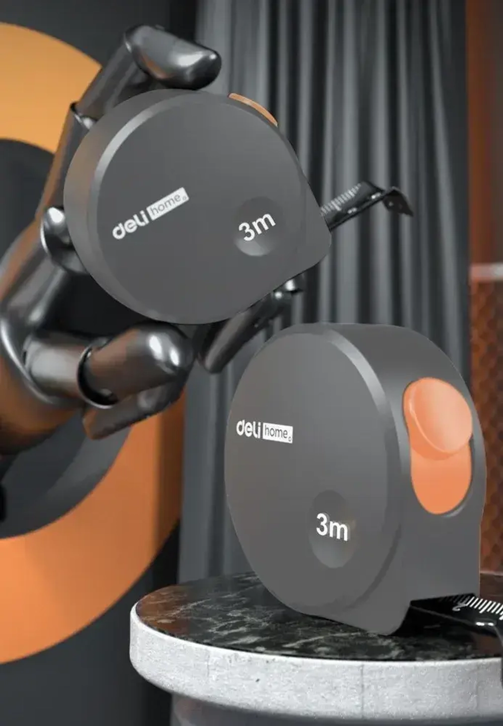 Рулетка "Home Series Gray" Deli HT8316C 3мх16мм (эксклюзивный дизайн, корпус из софттач пластика, противоскользящая резиновая вставка, подарочная упаковка)