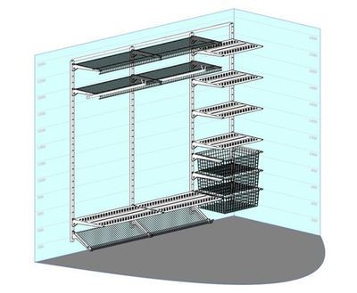 Система сетчатая в прихожую с ящиками металлик серебристый (серый), 2200*2440*450 мм