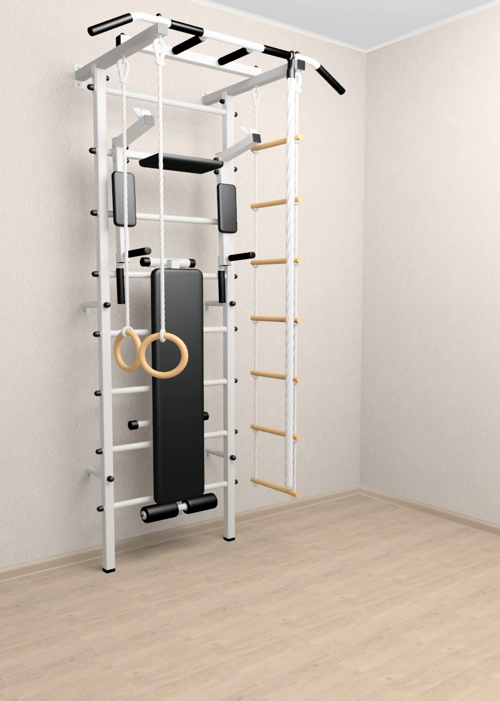 Шведская стенка Sv Pro 805 (Турник Pro/Брусья/стойка/Скамья/Канат/Кольца/Лестница)