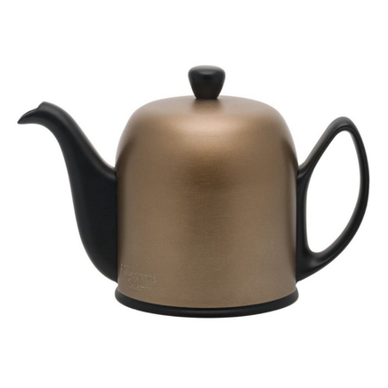 SALAM Mat Black - Чайник заварочный на 4 чашки с бронзовой крышкой, 700 мл, черный, фарфор