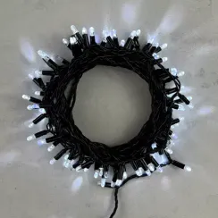 Светодиодная гирлянда с колпачком 100 холодных белых LED ламп 10 м., мерцание, 220-230 В., черный провод ПВХ, IP65, LTC (PST100BLWCAP-11-2W)