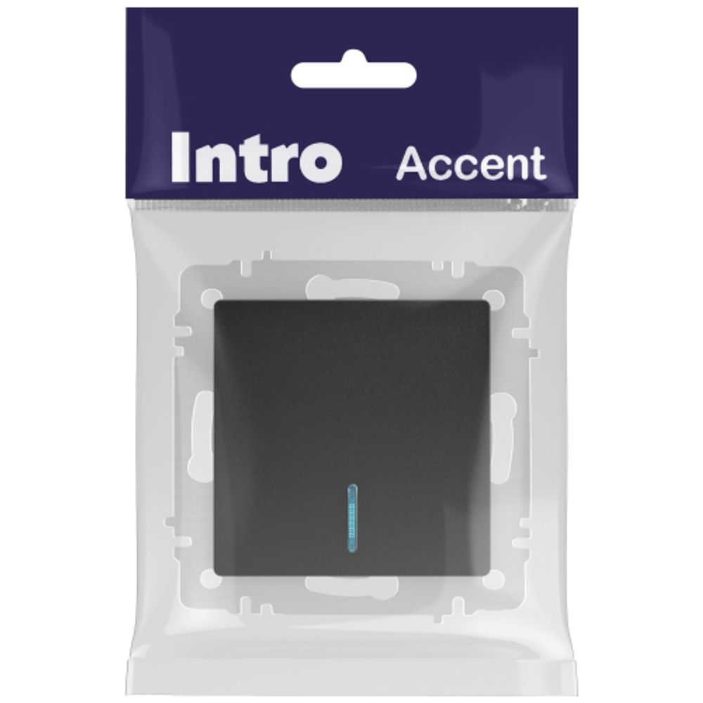 Выключатель Intro Accent 6-102-05 с подсветкой, 10А-250В, IP20, СУ, AL/CU, антрацит | Intro