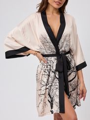 Халат женский шелковый AMELIA короткая бежевая