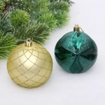 Новогодние шары «Снежный вальс» 8 см (набор 6 шт), Изумруд/Золото