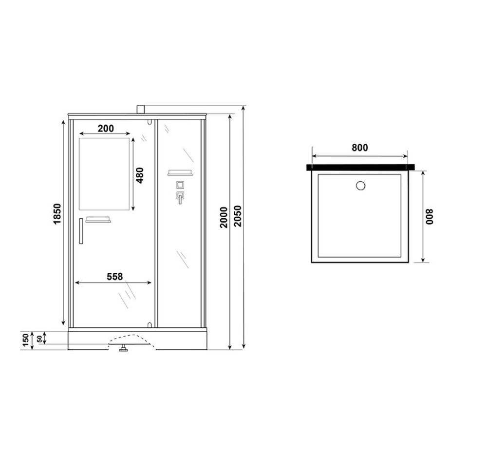 Душевая кабина Niagara Standart ST80/15Q/BL/BK (80х80х200) квадрат,поддон 15см,распашная,проф.черный,без крыши,3 места