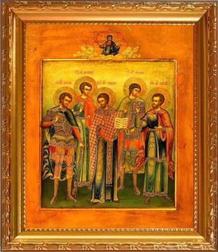 Святые Пяточисленные мученики Евстратий, Авксентий, Евгений, Мардарий и Орест. Икона на холсте.