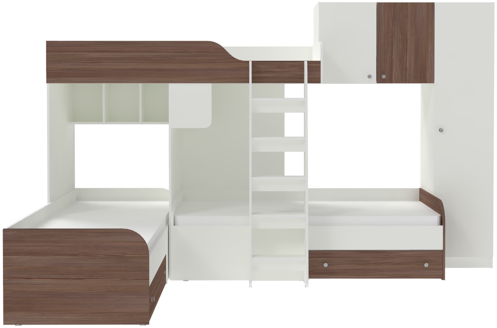 Кровать-чердак КарИВи Трио 2 Белый  Бодего Темный