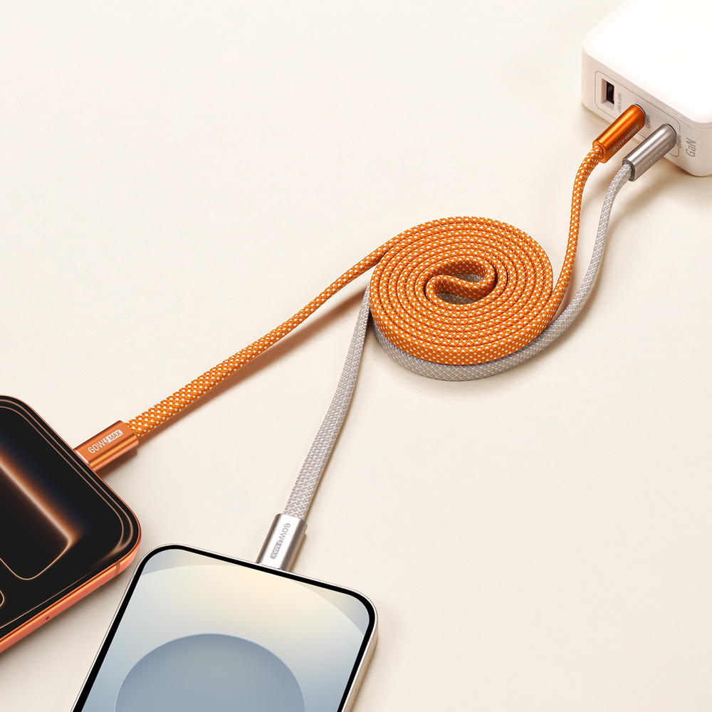 Магнитный плетеный кабель оранжевый для быстрой зарядки 60W, длина 100см (1м) с разъемом Type C на Type C, серия AUTO Series Aluminum от Dux Ducis