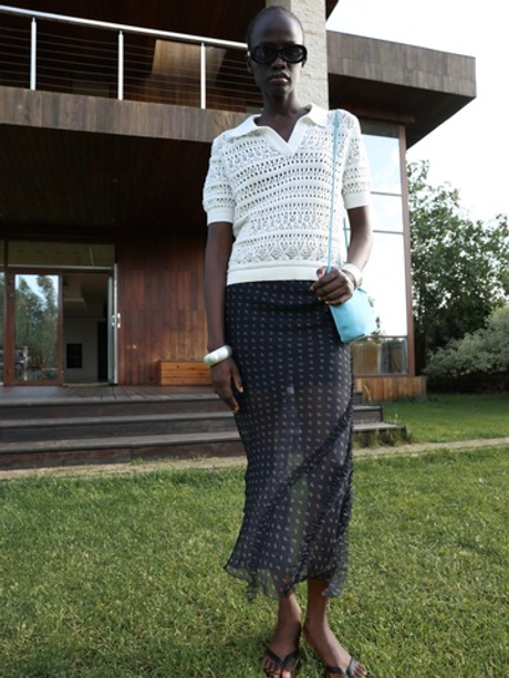 Синяя юбка-миди в цветочек