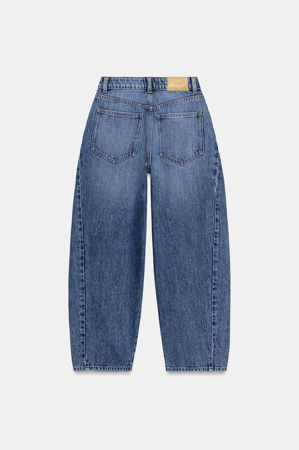 ZARA ДЖИНСЫ Z1975 BARREL С ВЫСОКОЙ ПОСАДКОЙ И ОТСТРОЧКОЙ, ВЫЦВЕТШИЙ СИНИЙ