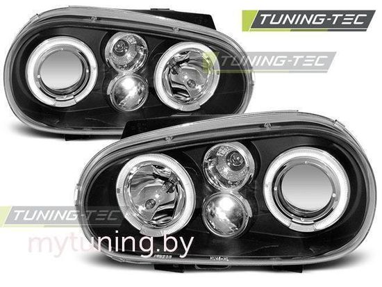 Передние фары VW Golf 4 angel eyes black