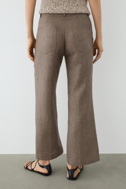 Massimo Dutti Укороченные брюки клеш из льна, кротово-коричневый