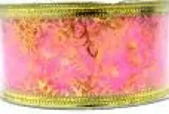 Лента для украшения узкая розовая с золотом, 3,5 см.х2,7 м. (523095)