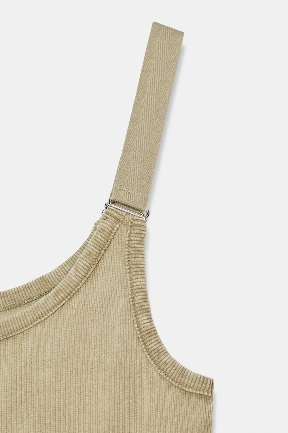 ZARA ТОП В РУБЧИК С ЭФФЕКТОМ ПОТЕРТОСТИ, ЗЕЛЕНОВАТЫЙ