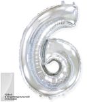 Шар (40''/102 см) Цифра, 6, Серебро, 1 шт. в уп.