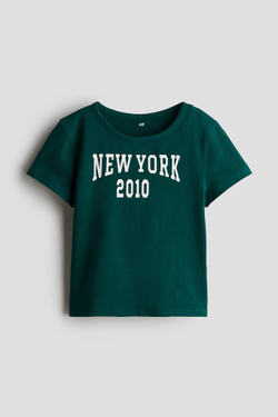 H&M Хлопковый топ с принтом, темно-зеленый